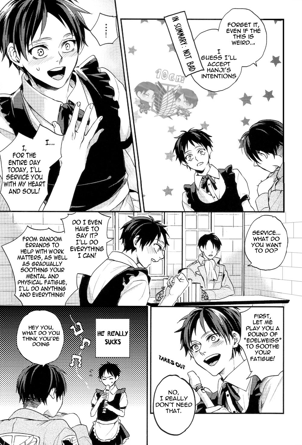 Gay Uncut Okaeri kudasai mase Goshujin-sama! | Welcome Back, Master!! - Shingeki no kyojin Lover - Page 6