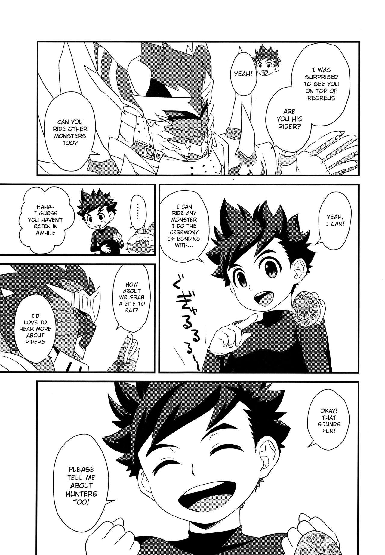 Gay Straight Boys (ShotaFes 2) [Mozuya (Mozuku)] Hunter-san no Rideon Kouza Shokyuu-hen (Monster Hunter) [English] {Shotachan} - Monster hunter Strapon - Page 4